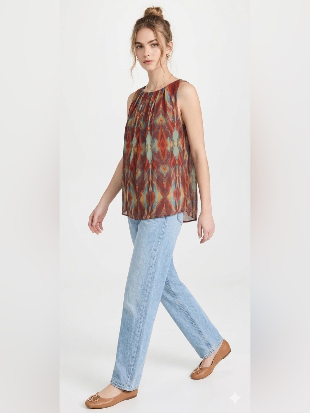 ALICE + OLIVIA Tribal Diamond Sleeveless Southwest Print Blouse - Picture 4 of 9